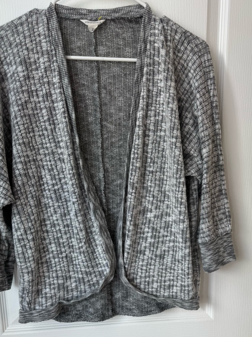 Aeropostale Marled Gray Open-Front Ribbed Cardigan